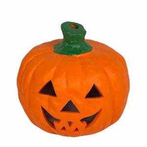 Earthenware Halloween Pumpkin Candle Holder, Orange